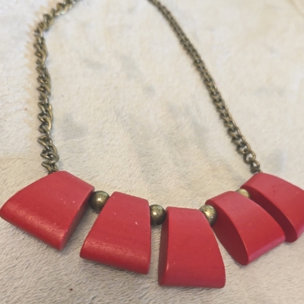 #209 Plunder Bold Red Geometric Statement Necklace - image 3